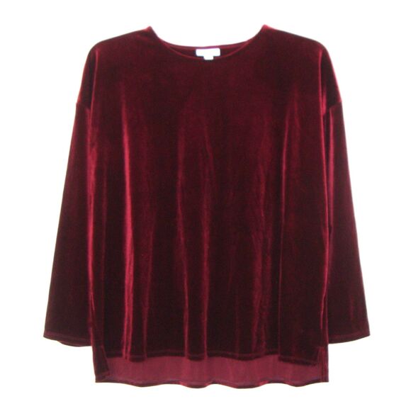 J. Jill | Tops | New J Jill Dark Red Bordeaux Velvet Round Neck Long ...